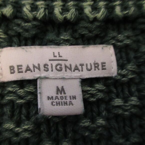 LL Bean Signature Sweater Women Medium Green Cable Knit Fisherman Cotton - Picture 4 of 12